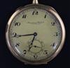 A 14ct gold International Watch Co. open face pocket keyless pocket watch,                                                             