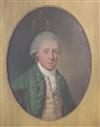 English School (late 18th century) Head and shoulder portrait of a gentleman wearing a powdered wig 12.25 x 9.25in.                    