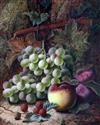 Oliver Clare (1853-1927) Still lifes of grapes, plums, peaches, strawberries and raspberries 12.5 x 10.5in.                            