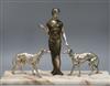 An Art Deco spelter silvered metal model of a girl with two dogs, on marble base height 37cm                                           