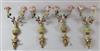 A set of six ormolu, simulated marble and porcelain twin branch wall lights, 14.5in.                                                   