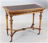 Gillows & Co. A Victorian parcel gilt thuya wood and burr wood combined card and writing table, W.3ft D.1ft 7in. H.2ft 5in.            