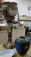 A jardiniere and stand and a ceramic cloisonne jar jardiniere overall 82cm                                                             