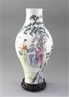 A Chinese famille rose baluster shaped vase, 20th century, height 33cm, wood stand                                                     