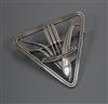 A Danish Georg Jensen sterling 'dolphin and bulrushes' triangular brooch, no.257, 37mm.                                                