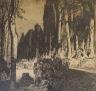Frank Brangwyn (1867-1956), etching, Figures on a tree lined road, signed in pencil, 45 x 48cm                                                                                                                              