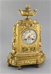 A third quarter of the 19th century French porcelain mounted ormolu mantel clock, height 14.5in.                                       