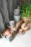 A quantity of vintage terracotta pots, two galvanised cans, bucket and two wood crates                                                                                                                                      