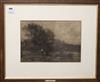 Frank Mura (1861-1913), charcoal drawing, river scene, signed with labels verso, 26 x 37cm                                             