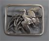 A Danish Georg Jensen sterling 'duck in flight amid bulrushes' rectangular brooch, no.300, 47mm.                                       