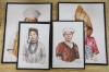 Mgsu Yatanabon, two pairs of watercolours, Portraits of Hill Karen men and women, signed, 32 x 24cm and 24 x 15cm                                                                                                           