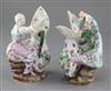 A pair of Meissen figural ewers, 19th century, height 18.5cm and 19.5cm                                                                