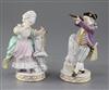 A pair of Meissen figures of a lady and gentleman, 19th century, after the model by Acier, height 15.5cm. some restorations            