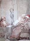 Thomas Rowlandson (1756-1827) Tending the invalid, a sketch of figures on a staircase verso, 11.25 x 8.5in. Provenance: Sotheby's Londo