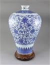 A large Chinese blue and white meiping, 39cm, wood stand                                                                               