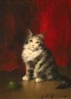 Jules Le Roy (French 1856-1921) Study of a seated silver tabby cat 9 x 7in.                                                            