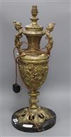 A large gilt metal urn converted to a lamp on marble base height 58cm                                                                  