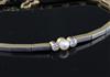 A mid 20th century 14ct gold, diamond and cultured pearl three stone set bracelet,                                                     