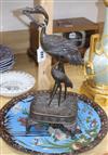 A late 19th / early 20th century cloisonne charger decorated with quail together with a bronze group of cranes                         