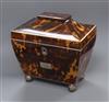 An early 19th century white metal mounted tortoiseshell sarcophagus tea caddy H.15cm, W.15cm                                           