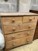 A Victorian pine chest of drawers, width 106cm, depth 53cm, height 112cm                                                                                                                                                    