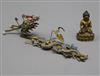 A 19th century Chinese miniature gilt bronze figure of Buddha Shakyamuni and a gilt metal 'dragon' hair ornament                       