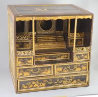 A Japanese gilt decorated black lacquer shrine cabinet, 19th century, 46cm high, 46cm wide, 38cm deep, Provenance - A. T. Arber-Cooke  