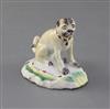 A Derby figure of a seated pug, c.1758-60, h. 6.7cm                                                                                    