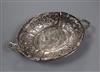 A continental 930 sterling two handled embossed oval dish, 20.2cm.                                                                     