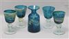 A set of four Medina 'sea and sand' decorated glass goblets and a similar carafe Carafe H.19cm.                                        