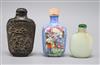 Three assorted Chinese snuff bottles tallest 9cm                                                                                       