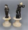 After Lemo, two bronze and ivory figures of a boy playing a lute and a boy in sallopettes tallest 19cm                                 