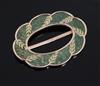 FABERGE: A late 19th/early 20th century two colour 56 zolotnik gold and shagreen buckle, 61mm.                                         