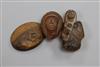 Ancient Egyptian or later - two chalcedony quartz carvings and a tiger's eye portrait cabeochon                                        