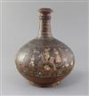 A 19th century Persian Qajar painted terracotta bottle vase, height 10.5in.                                                            