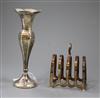 A George V silver specimen vase and a silver 4 division toast rack                                                                     