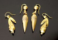 Two pairs of Victorian gold teardrop shaped drop earrings,                                                                             