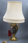 A 19th century French Paris area two handled vase, fitted as table lamp height incl. shade 61cm                                        