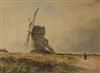 Circle of David Cox Figure passing a windmill 21 x 30cm                                                                                