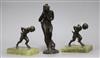 Two bronze and onyx bookends and a bronze figure tallest 21cm                                                                          