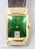 A gentleman's 1930's 10k gold filled Bulova manual wind wrist watch, with green enamel rectangular dial and subsidiary seconds, on later leather strap.                                                                     