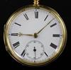 A George V 18ct gold open face keywind lever pocket watch,                                                                             