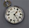 A chrome cased Jaeger Le Coultre military pocket watch, case back with broad arrow, G.S.T.P. 354878.                                   