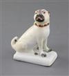 A Derby figure of a seated pug, c.1765-70, h. 8.8cm                                                                                    