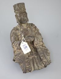 A Chinese Daoist bronze seated figure of Wenchang Wang, late Ming dynasty, 27.5cm high, losses, Provenance - A. T. Arber-Cooke         