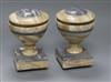 A pair grey and beige marble lipped urn shaped bookends height 18cm                                                                    