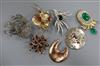 A Boucher rhinestone set floral spray brooch, a marcasite set silver bird brooch and other costume jewellery.                          