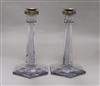 A pair silver mounted and glass candlesticks height 24cm                                                                               