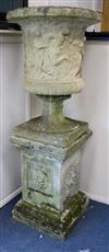 Pair of garden urns on pedestal bases W.65cm                                                                                           