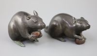 A pair of Japanese bronze models of rats, Meiji period, signed 17 and 18cm long, Provenance - A. T. Arber-Cooke                        